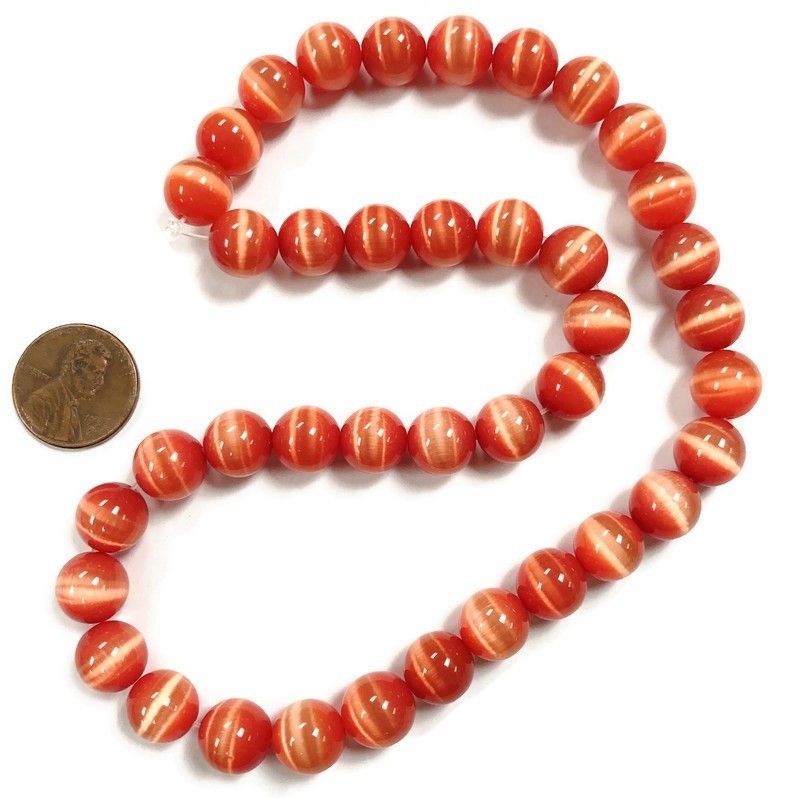38 Cat’s Eye Fiber Optic Glass Hyacinth 10mm. Smooth Round Beads 2608