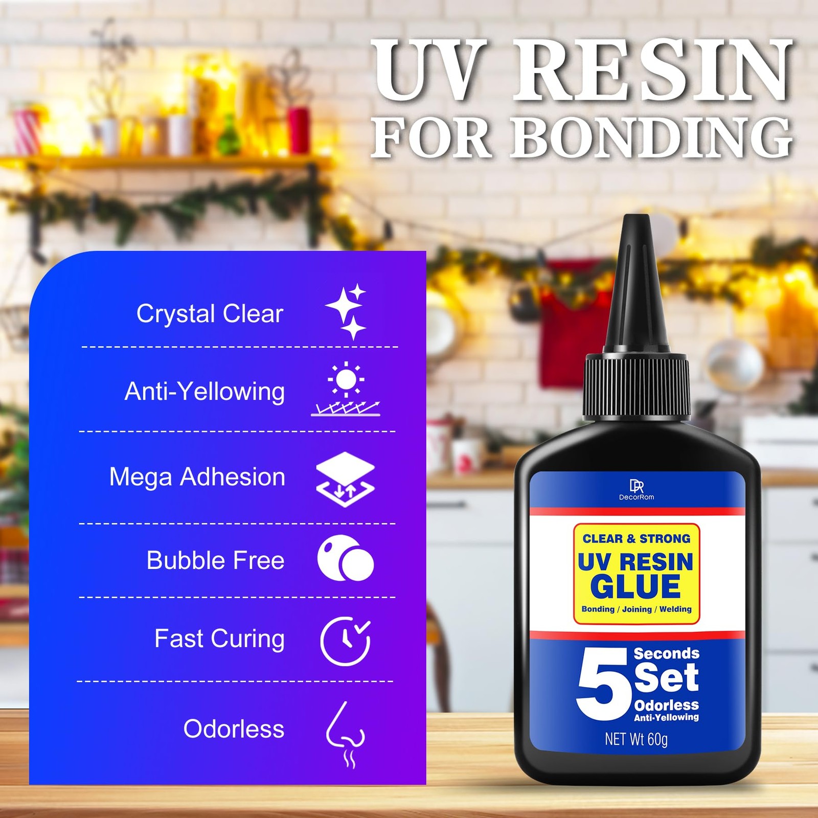 UV Resin Kit with Light, 60g Glue for Bonding & Curing in Transparent