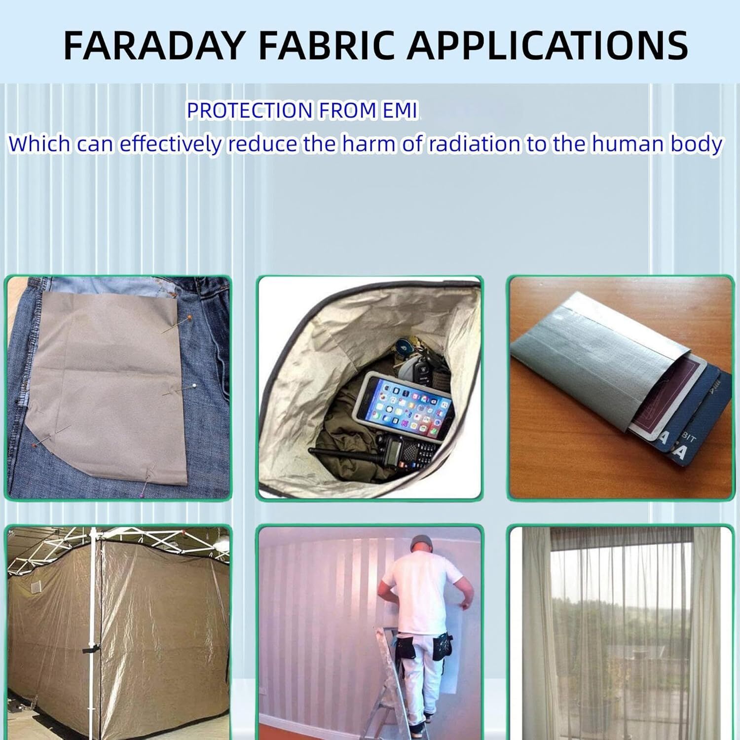 Faraday Fabric 43” x 98” Emf Protection Fabric, Military Grade RFID Shielding
