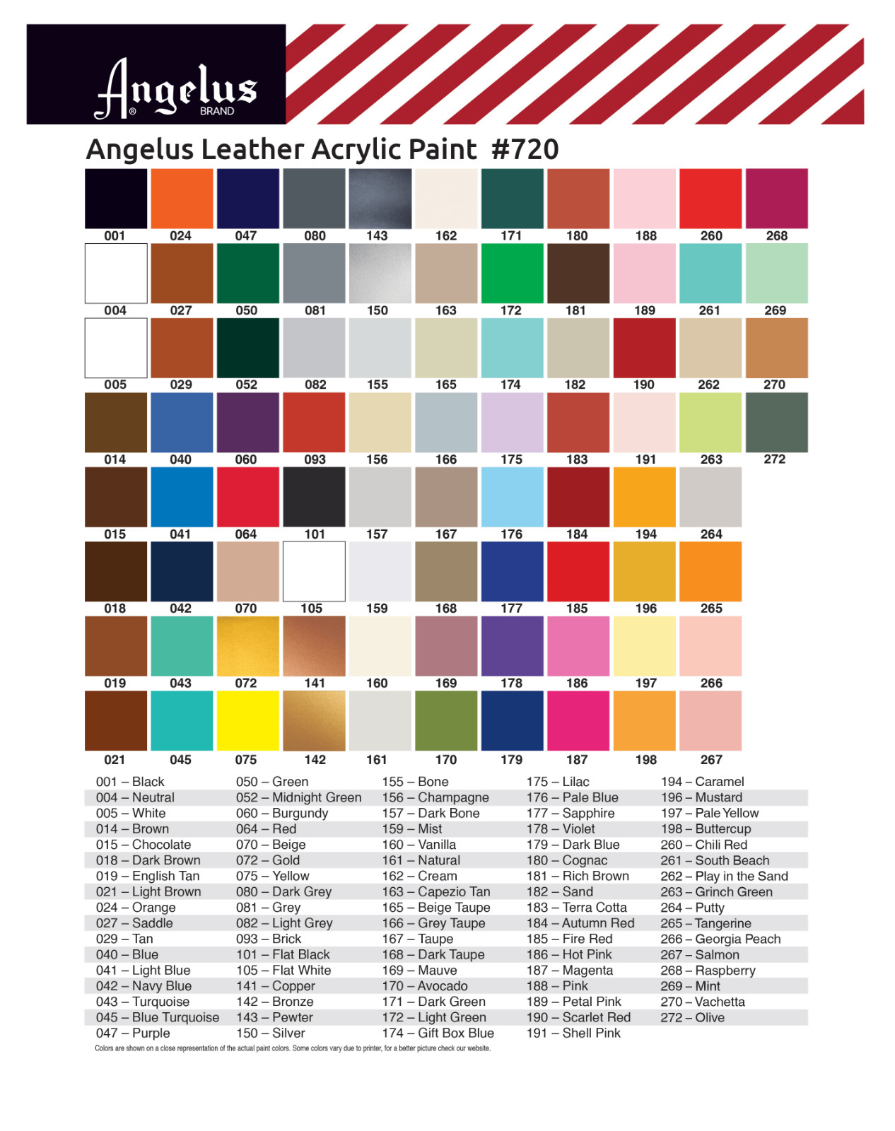 Angelus Brand Acrylic Leather Paint Waterproof all colors – 1 fl.oz