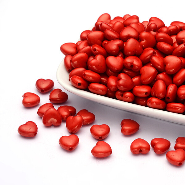 50 Bulk Heart Beads Red 11mm Acrylic Beads Wholesale Bulk Jewelry Valentine’s