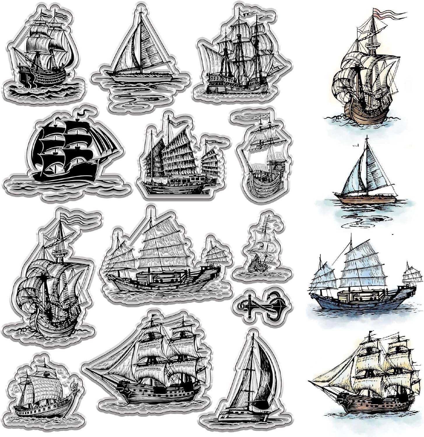 Sailboat Clear Stamps Vintage Ship Rubber Stamps Nautical Theme PVC Reusable …