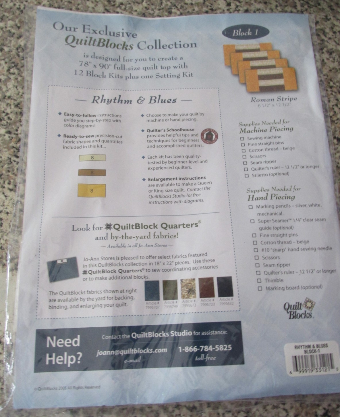 JoAnn Rhythm and Blues Quilt Block Of The Month Number 1 Sealed Makes 4