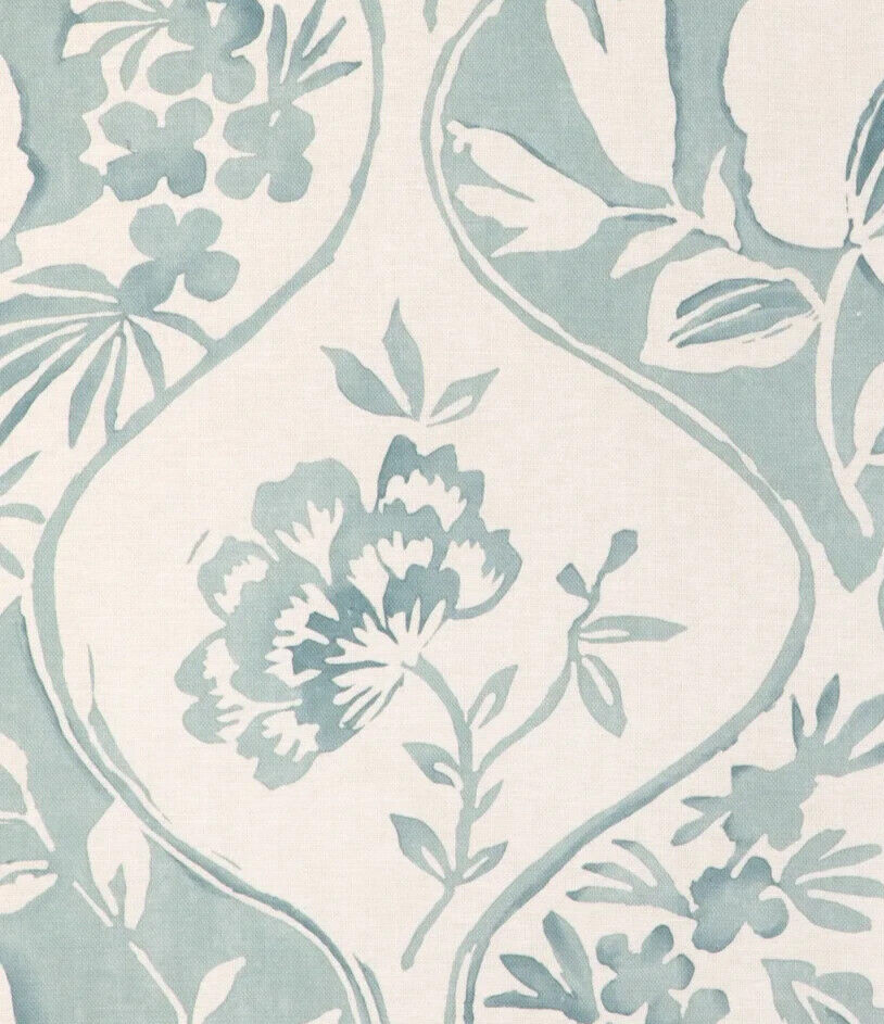LEE JOFA CURTAIN FABRIC DESIGN Calathea Print 8.9 METRES AQUA LINEN BLEND