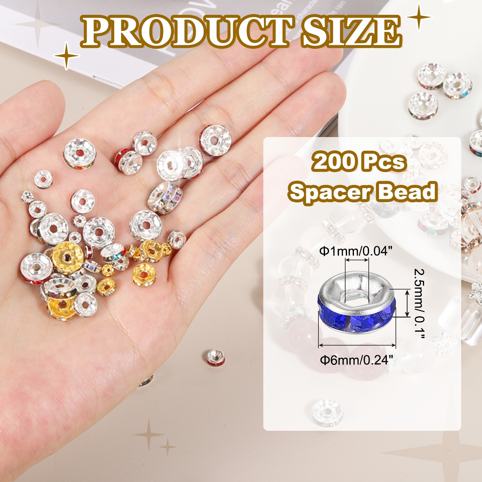 6mm Rondelle Spacer Bead, 200 Pcs Rhinestone Loose Bead, Silver/Dark Blue