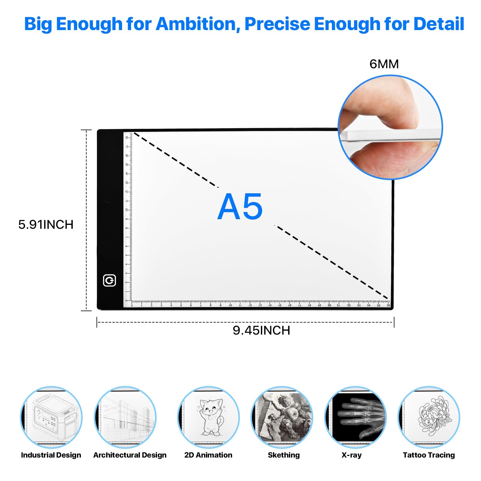 A5 LED Light Box for Tracing and Drawing UltraThin Adjustable Light Table/Bo…