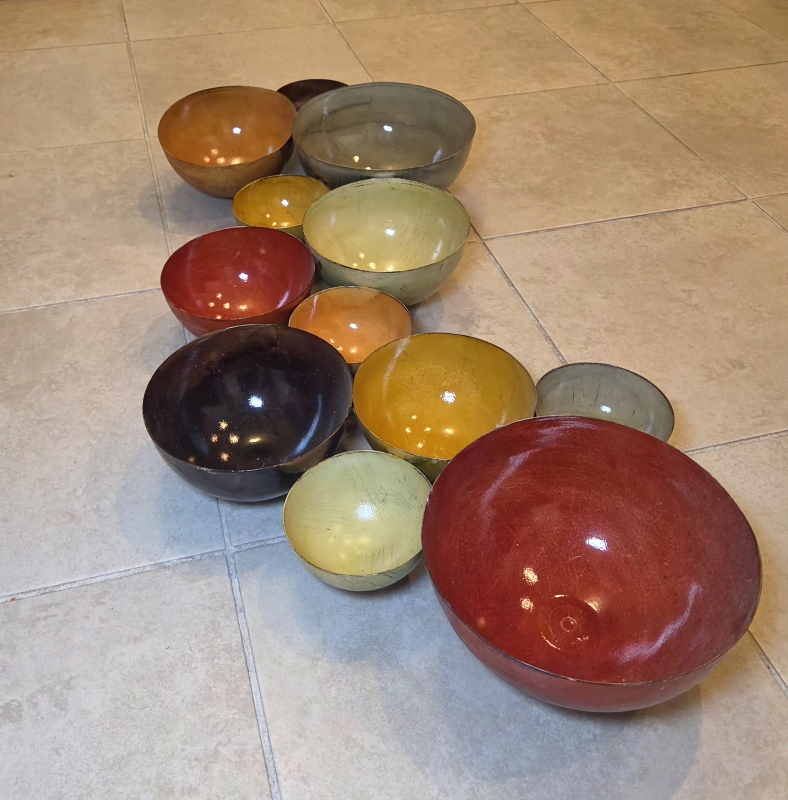 Large 32×16 3D Multicolor Metal Bowl Wall Sculpture Mid Century Modern Decor
