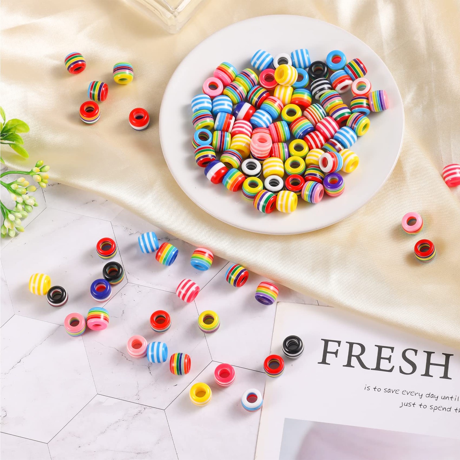 100PCS European Large Hole Beads, Assorted Color Lampwork Spacer Beads, for D…