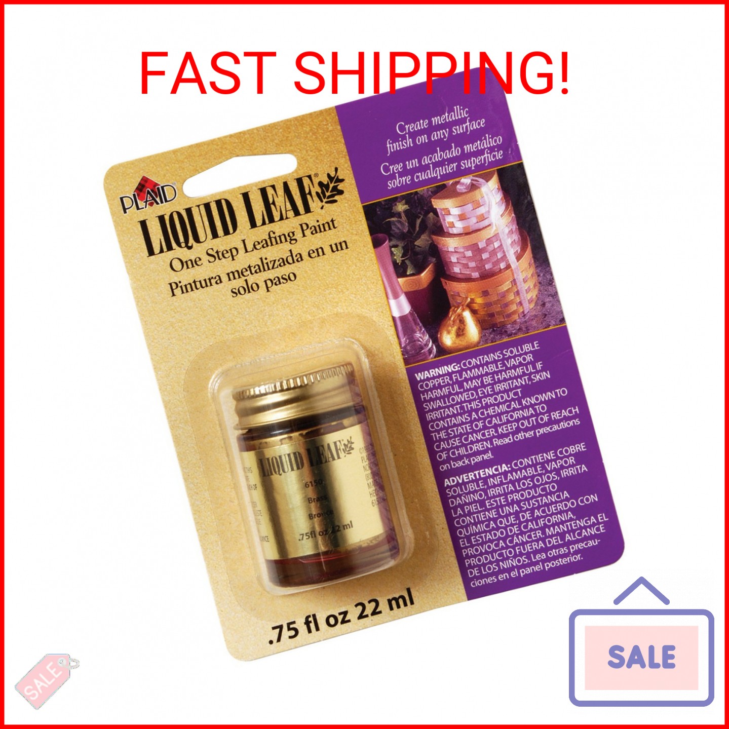 Plaid:Craft Liquid One-Step Leafing Paint .75oz, Brass, 0.75 Fl Oz (Pack of 1)