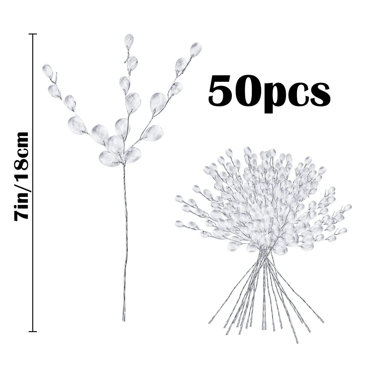 50PCS Stems Artificial Bouquet DIY Crafts Acrylic Bead Drops Flower Branches …