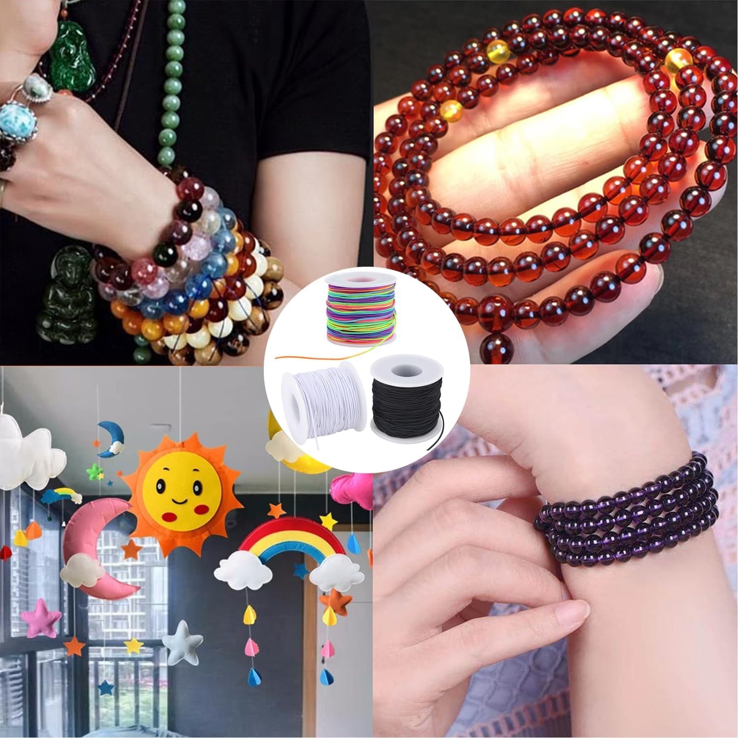 4× Stretchy String for Bracelets Sturdy Elastic Cord DIY Jewelry Making 1 mm USA