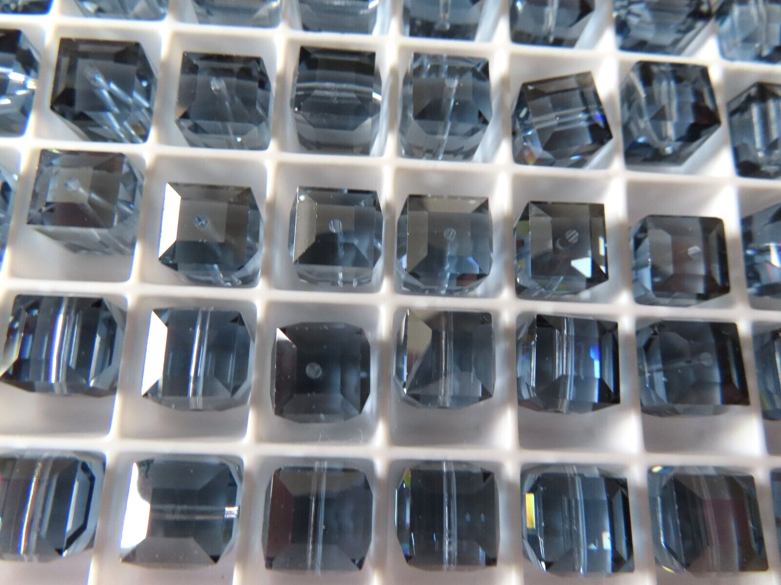 12 Swarovski Crystal Cube Beads in 8mm Light Sapphire Satin. #5601