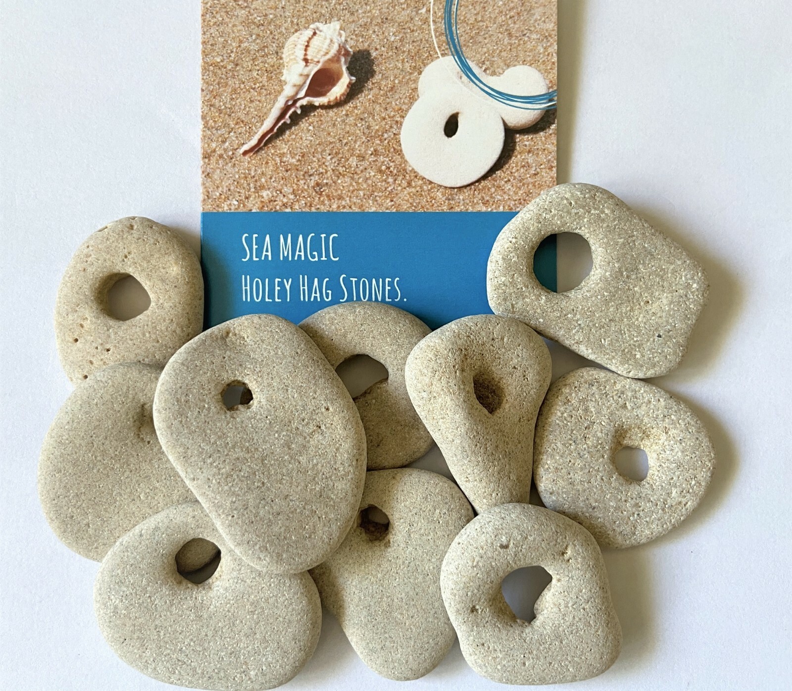 10 Big Natural Hag Stone Bulk Lot 2 In. Holed Raw Witch Wiccan Holey rocks, B2