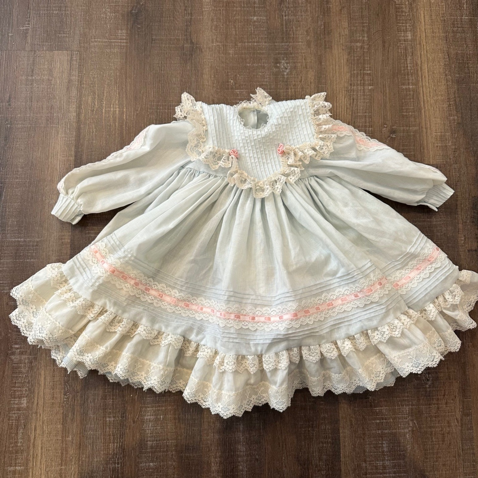 Hand Made Turner Dolls Vintage Light Blue Lace Ruffle Dress Victorian Style