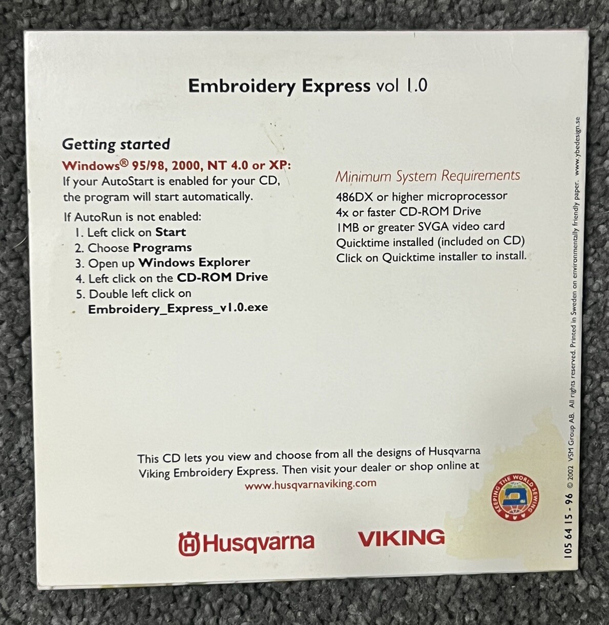 Husqvarna Viking Embroidery Express 1.0 CD Over 2,400 Beautiful Embroideries MT