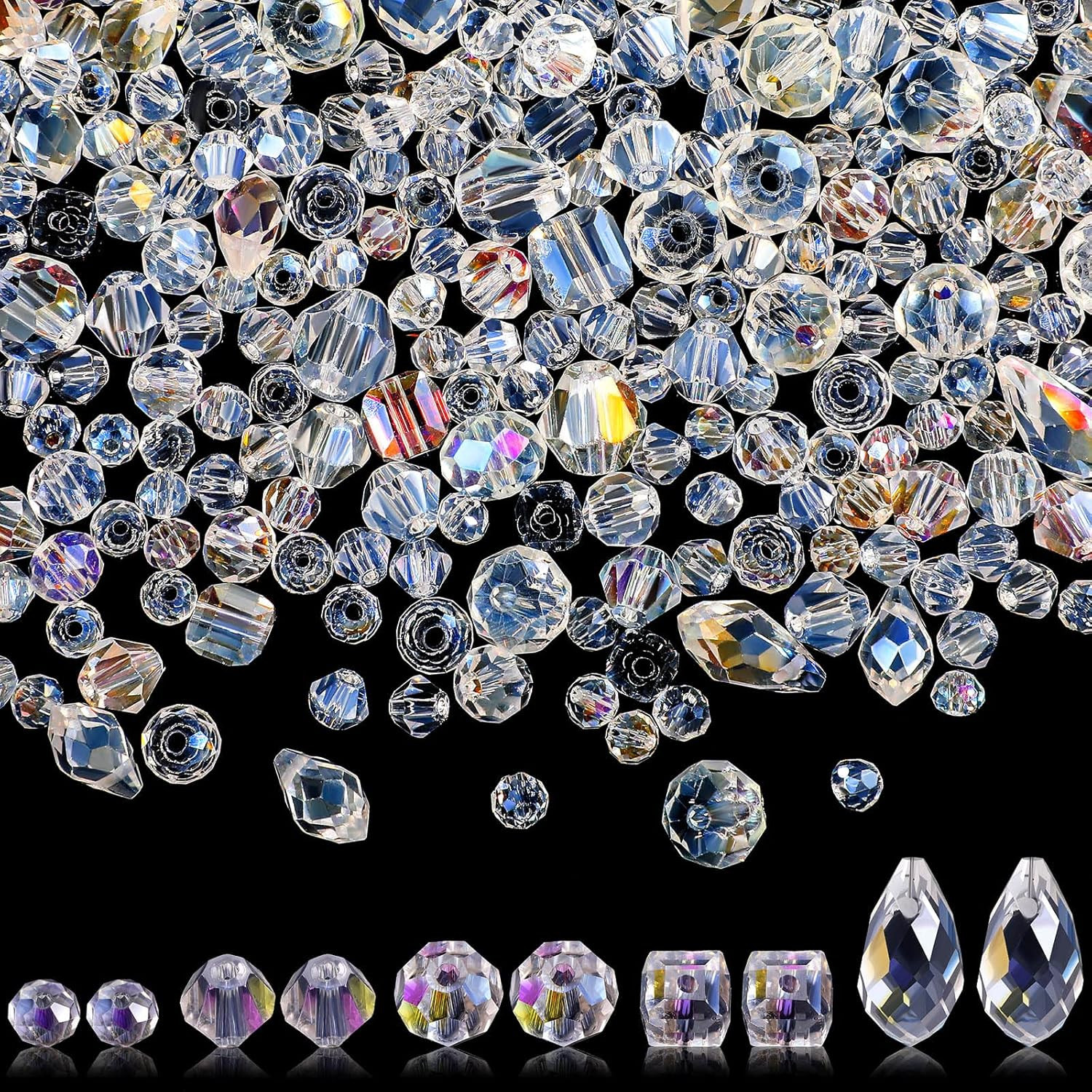 1280 Pcs Glass Beads Bulk Assorted Crystal Beads for Jewelry Making Faceted Tear