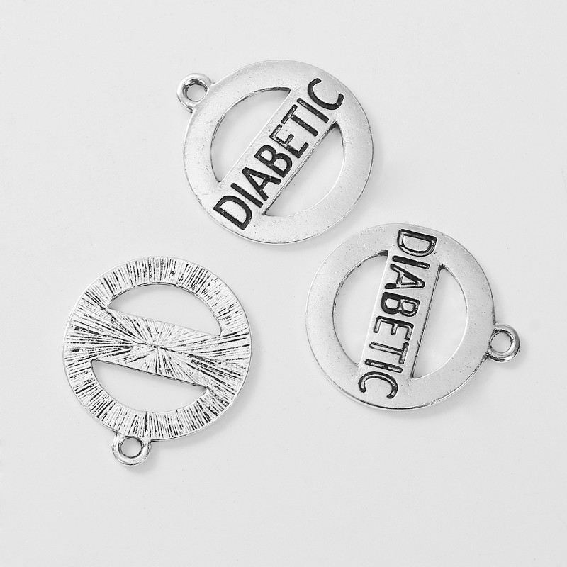 Diabetic Charms – 28mm Antiqued Silver Plated Pendants C9497 – 5, 10, 20PCs