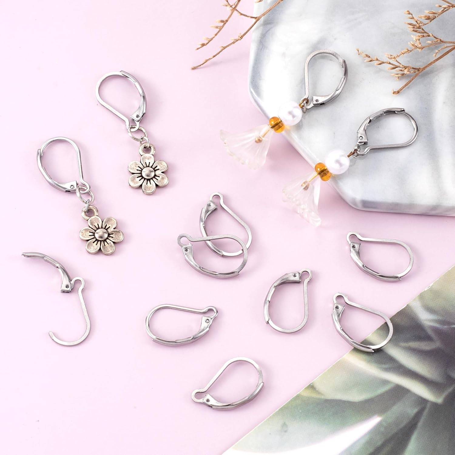 30 Pcs Leverback Earring Hooks, Stainless Steel Clasp Hoop, Hypoallergenic Dangl