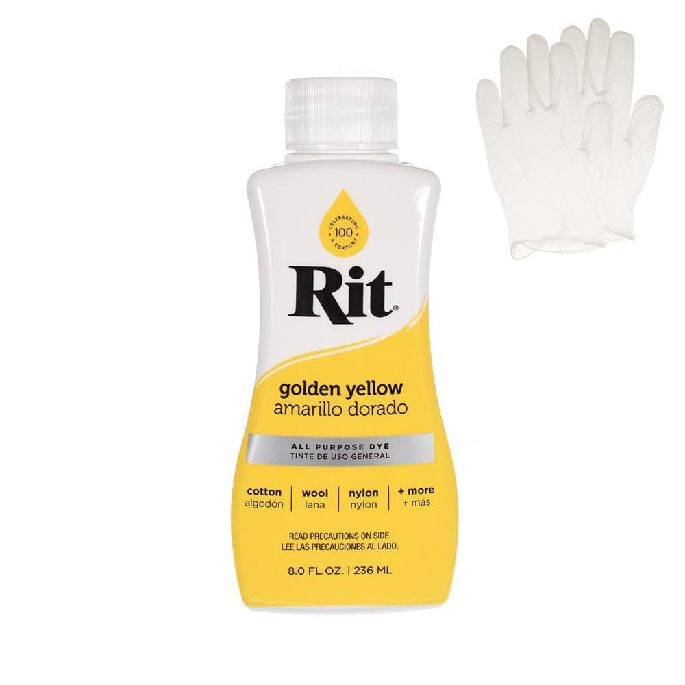 Rit Liquid Fabric Dye Golden Yellow 8 oz with Gloves