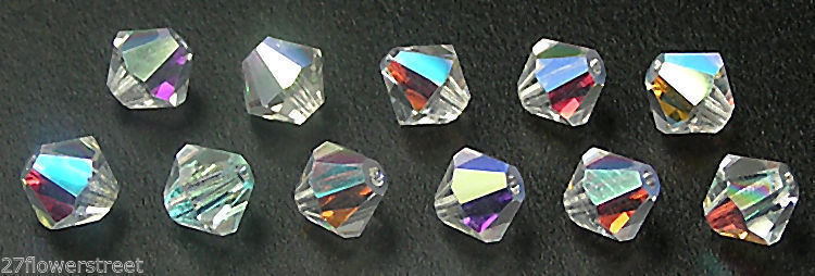 Czech Bicone Crystal Beads Crystal AB clear Aurora Boreale Rondelle Diamond