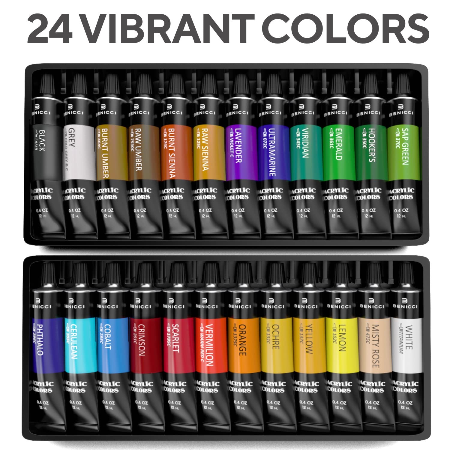 Complete Acrylic Paint Set – 24х Rich Pigment Colors – 12x Art Multi Color