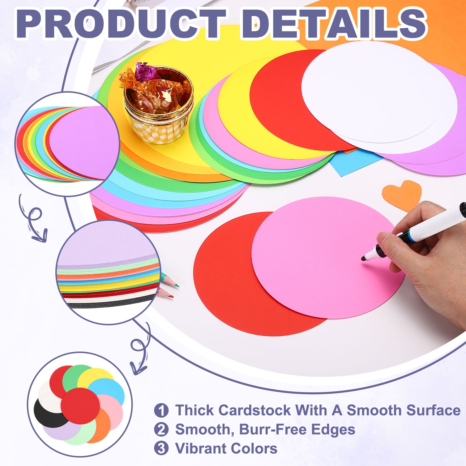 6″ Circle Cutouts Paper, 100 Pcs Circle Card Stock 200gsm/75lb, White