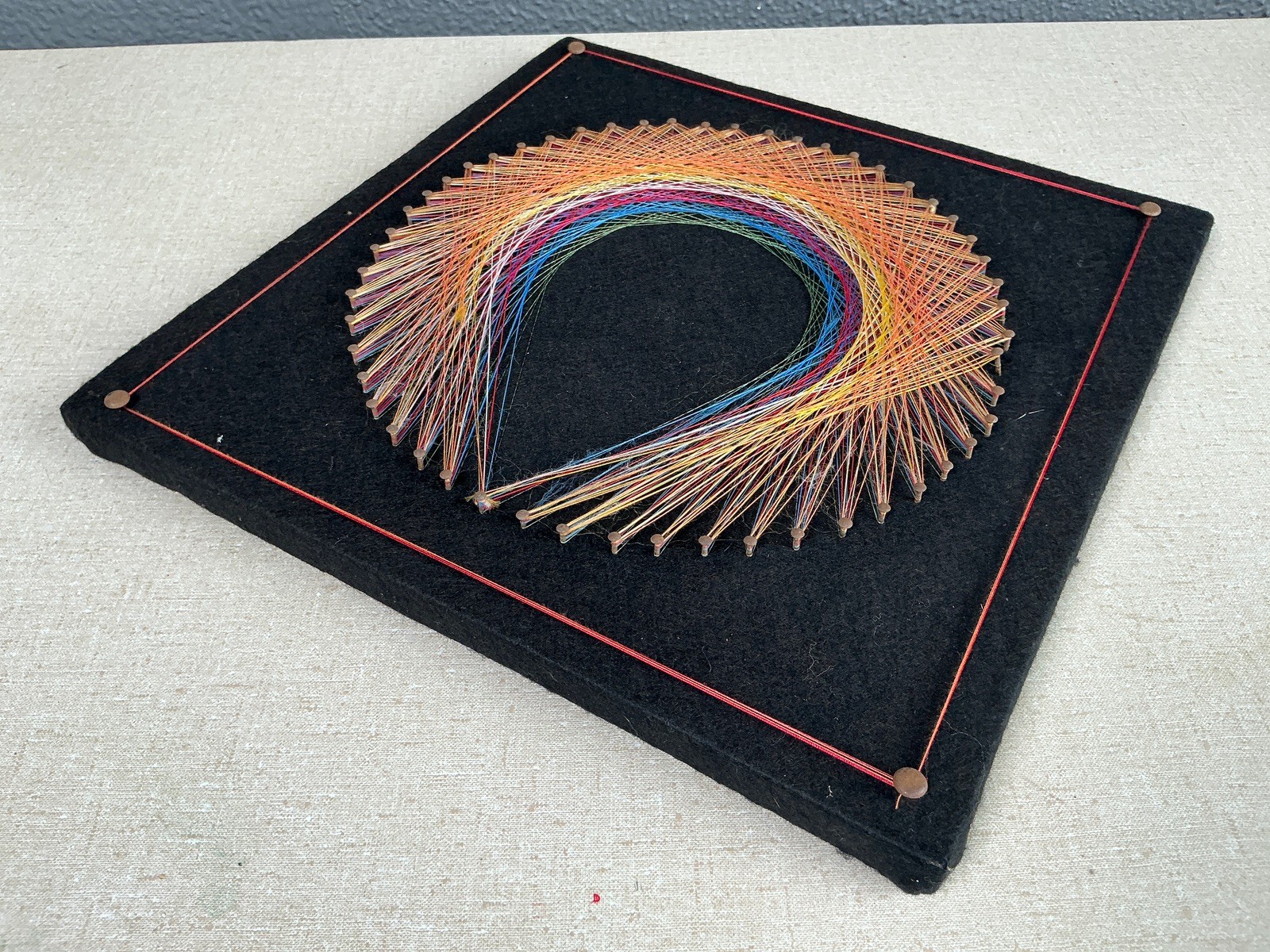 Mid Century Modern Geometric Crescent String Art Wall Plaque – 18×18