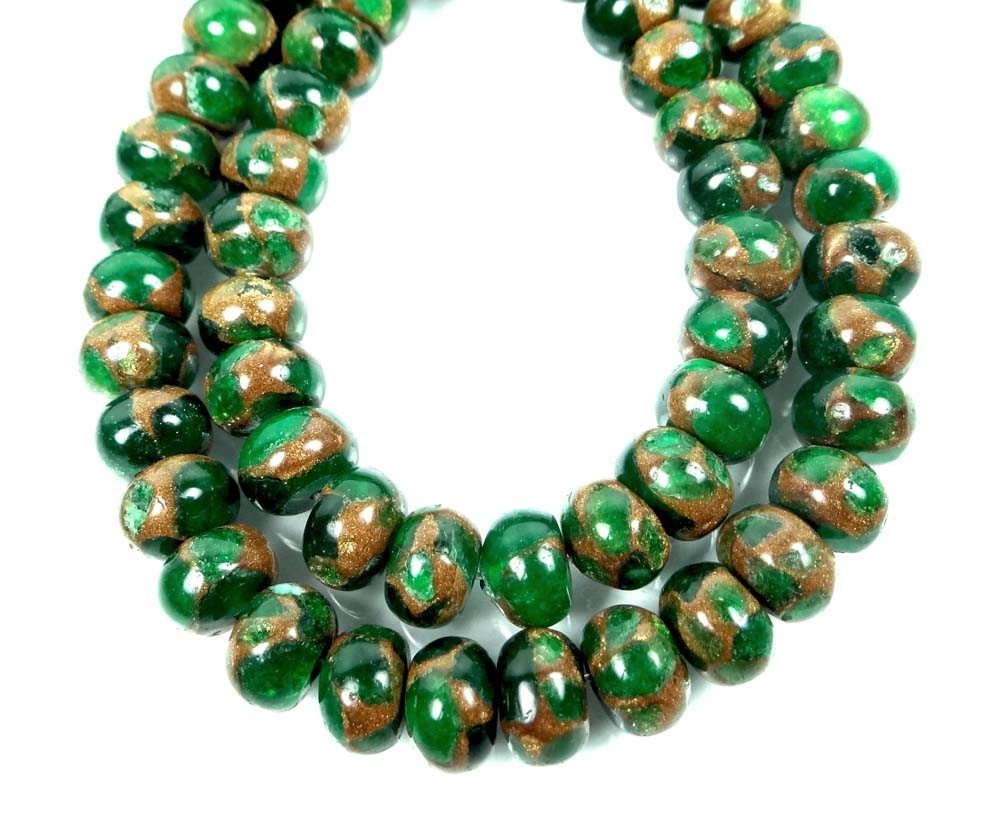 10x7mm Emerald Green in Quartz with Pyrite Rondelle Beads (28pc)