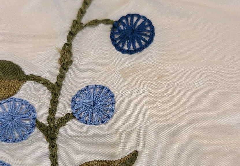 Designer Fabric Silk Samples Floral Butterfly Embroidered Cream Green Rose India