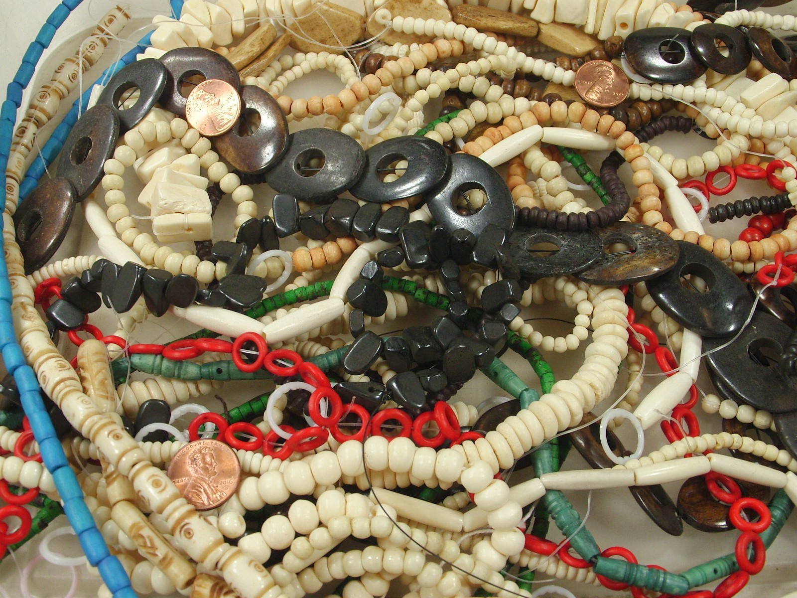 2 Pounds Assorted Shapes and Sizes India Water Buffalo Bone Beads Bulk (KRD-3) ⭐
