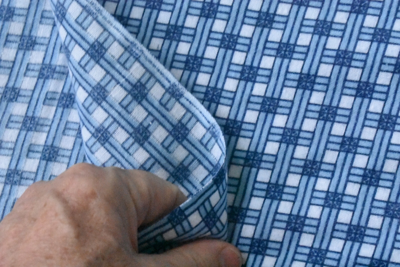 By 1/2 Yd, Blue, Navy & White Weave-Look-Print Flannel, E132