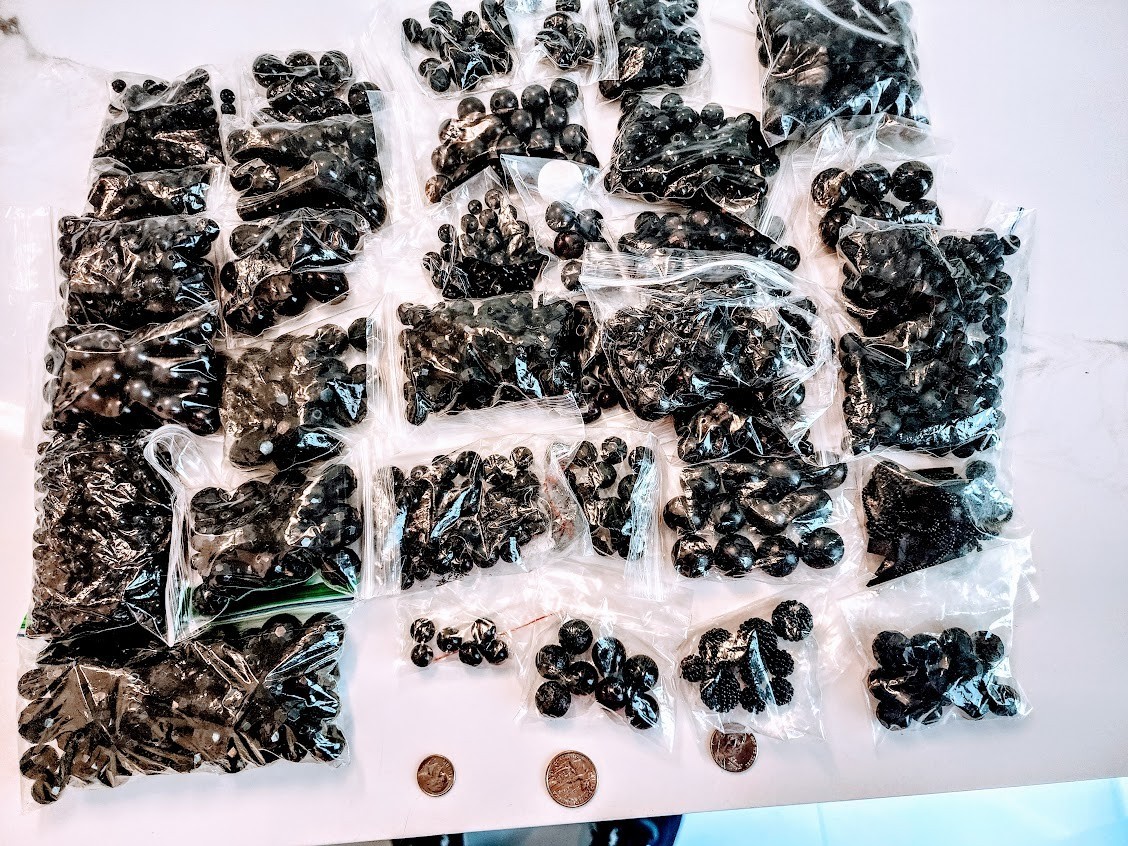 Assorted Black Beads Mixed Sizes Shapes, Shades Jewelry Craft Lot 33 Pk 4.14 lb