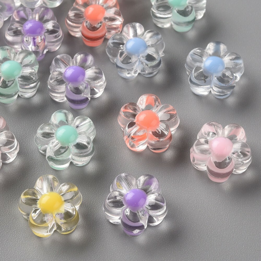 30 Flower Beads Assorted Colors 12mm Acrylic Beads Wholesale Bulk Daisy Jewelry