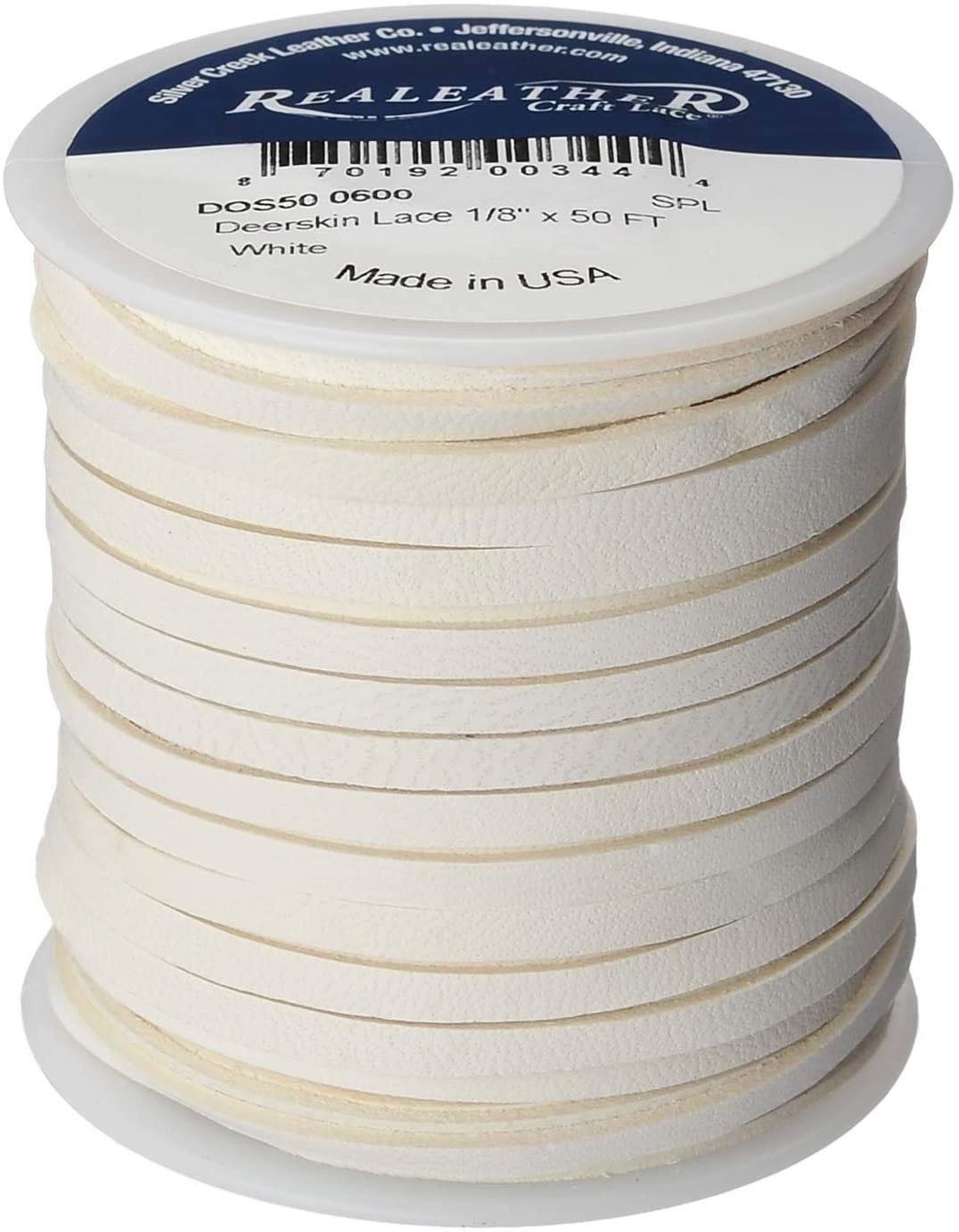 Realeather Deerskin Leather Lace | Size 1/8″ x 50′ (4.8mm x 15.24m) | 2/3 oz…