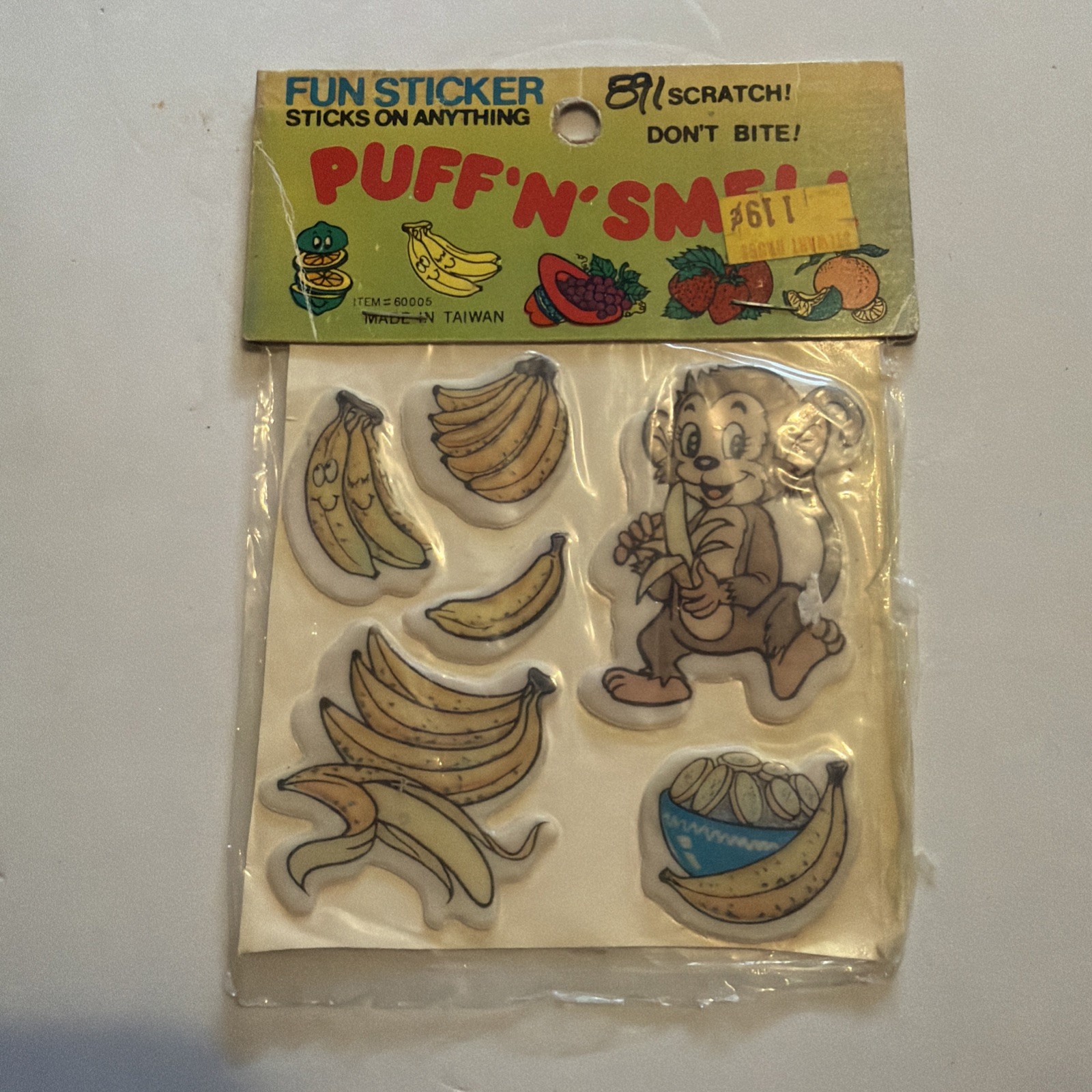 Vintage 1980s Puffy N Smell Stickers Banana New Old Stock Taiwan