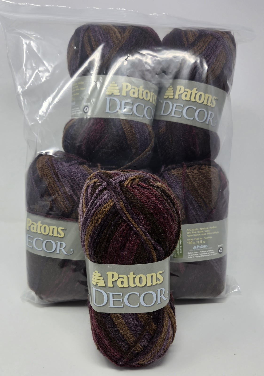 Patons DECOR Yarn #87698 TAPESTRY VARIGATED (Lot of 6) 209 yds ea. NEW DISC