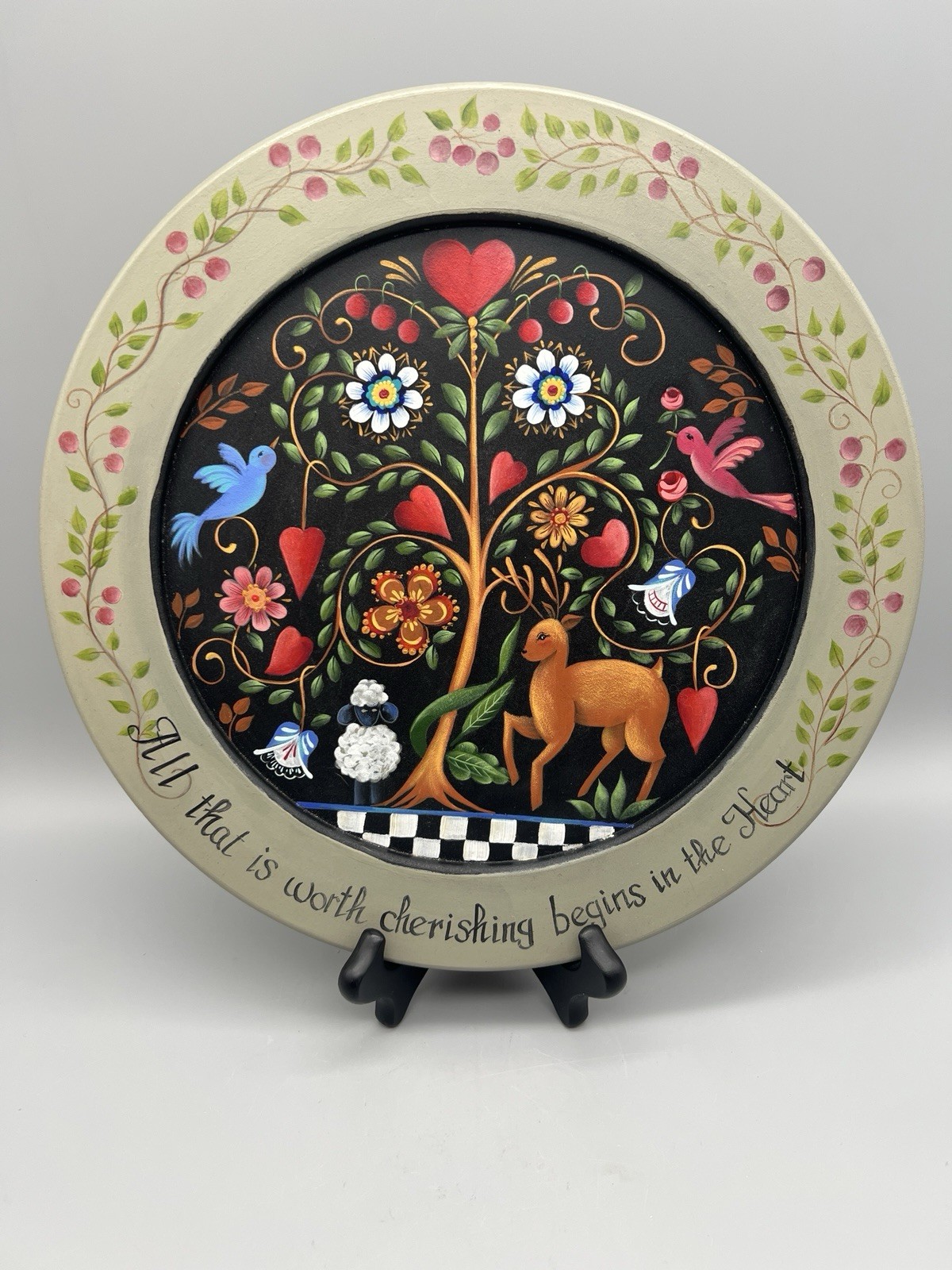 Handpainted Rosemary West Pattern Folk Art Wooden Plate “Tree Of Life” 12”