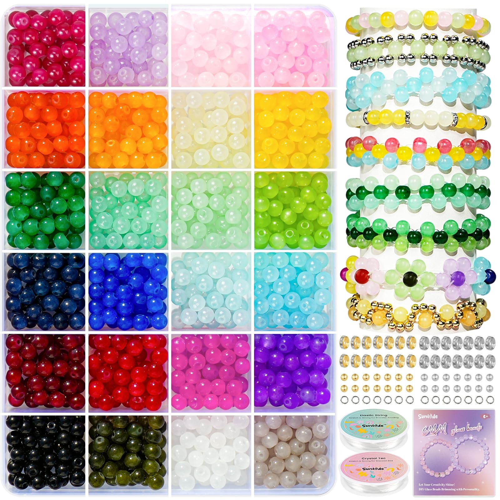 Glass Beads for Bracelets 1400pcs Bracelet Making Kit 6mm Glass Bead for Jewe…