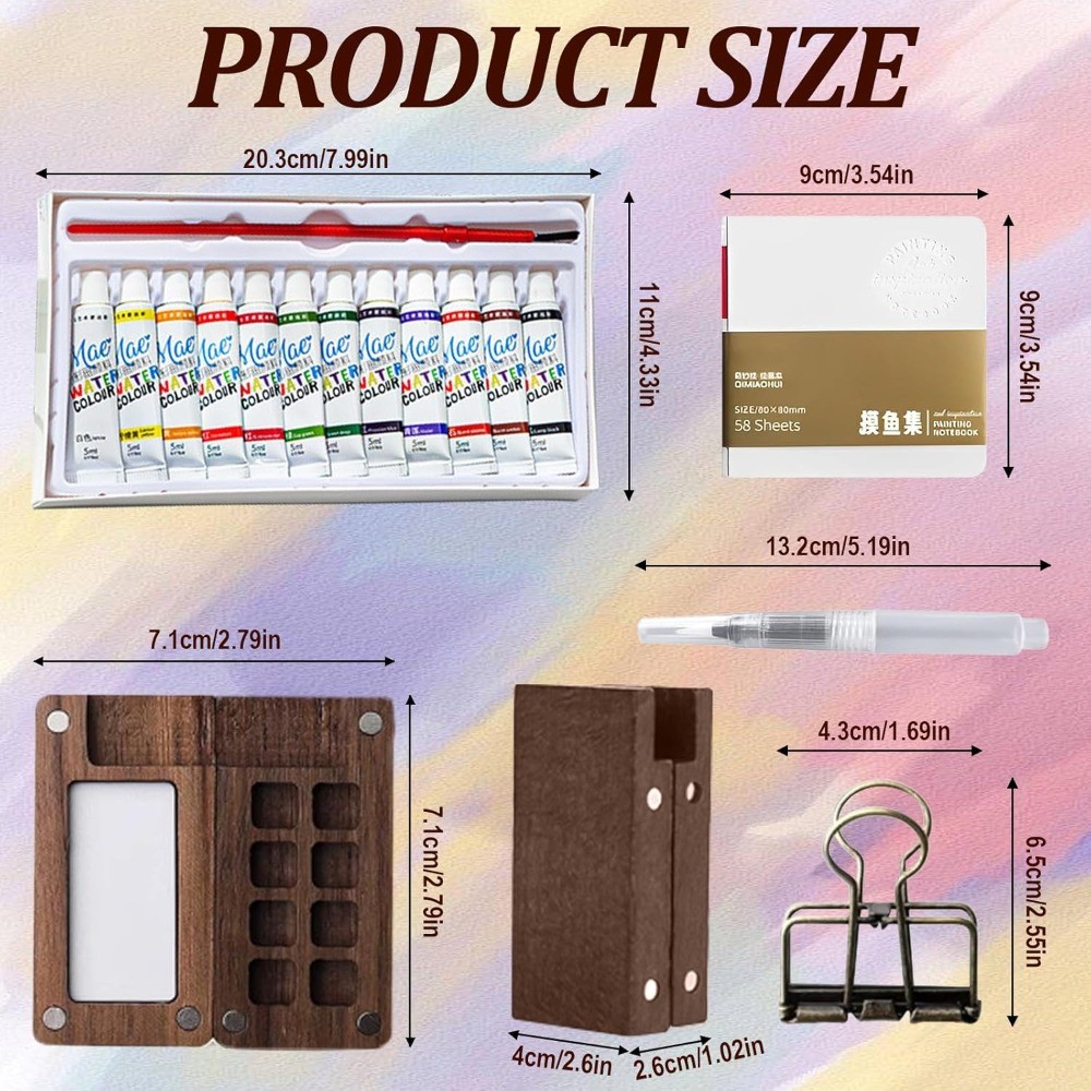 Mini Watercolor Paint Set Pocket Travel Water Color Set with 12 Color Sketchbook