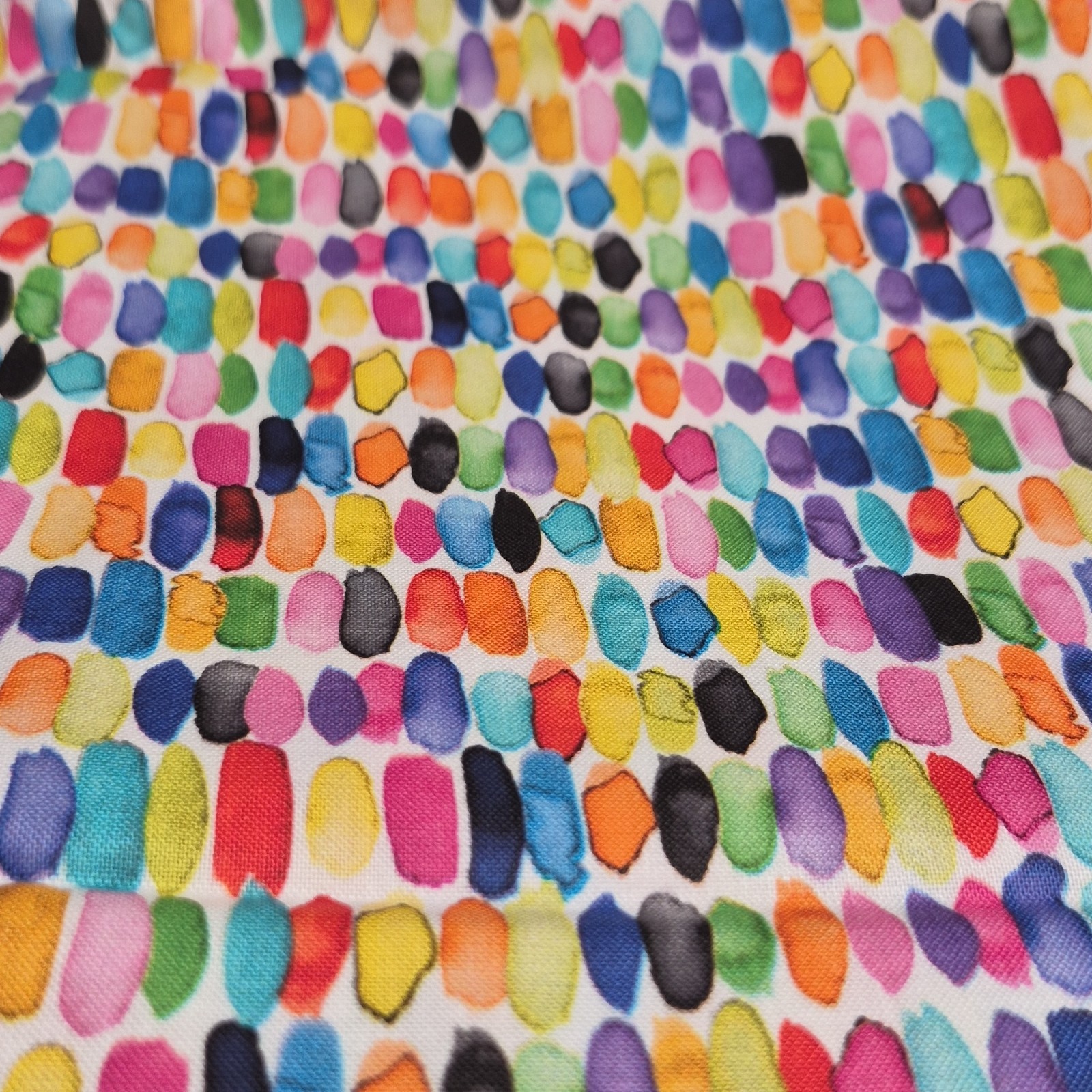 Joann Cotton Multicolor Abstract Dot/Brushstroke on White Fabric 43″ X 53″