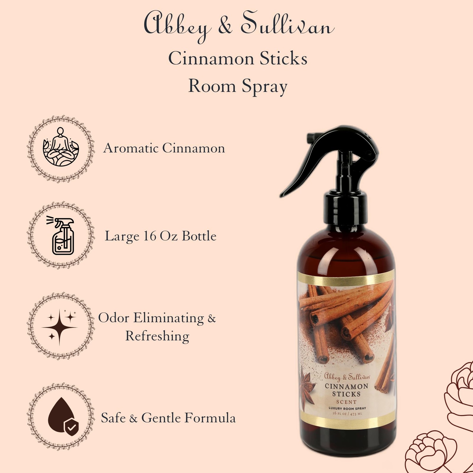 Abbey & Sullivan Room Spray, 16 Fl Oz (Pack of 1), Cinnamon Sticks Scent