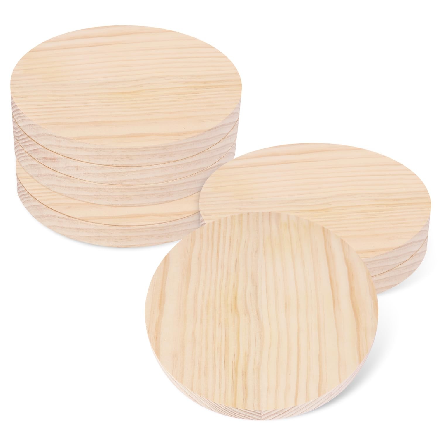 8 PCS 8 Inch Wooden Discs Circles, Unfinished Wood Coasters, Natural Wood Sli…