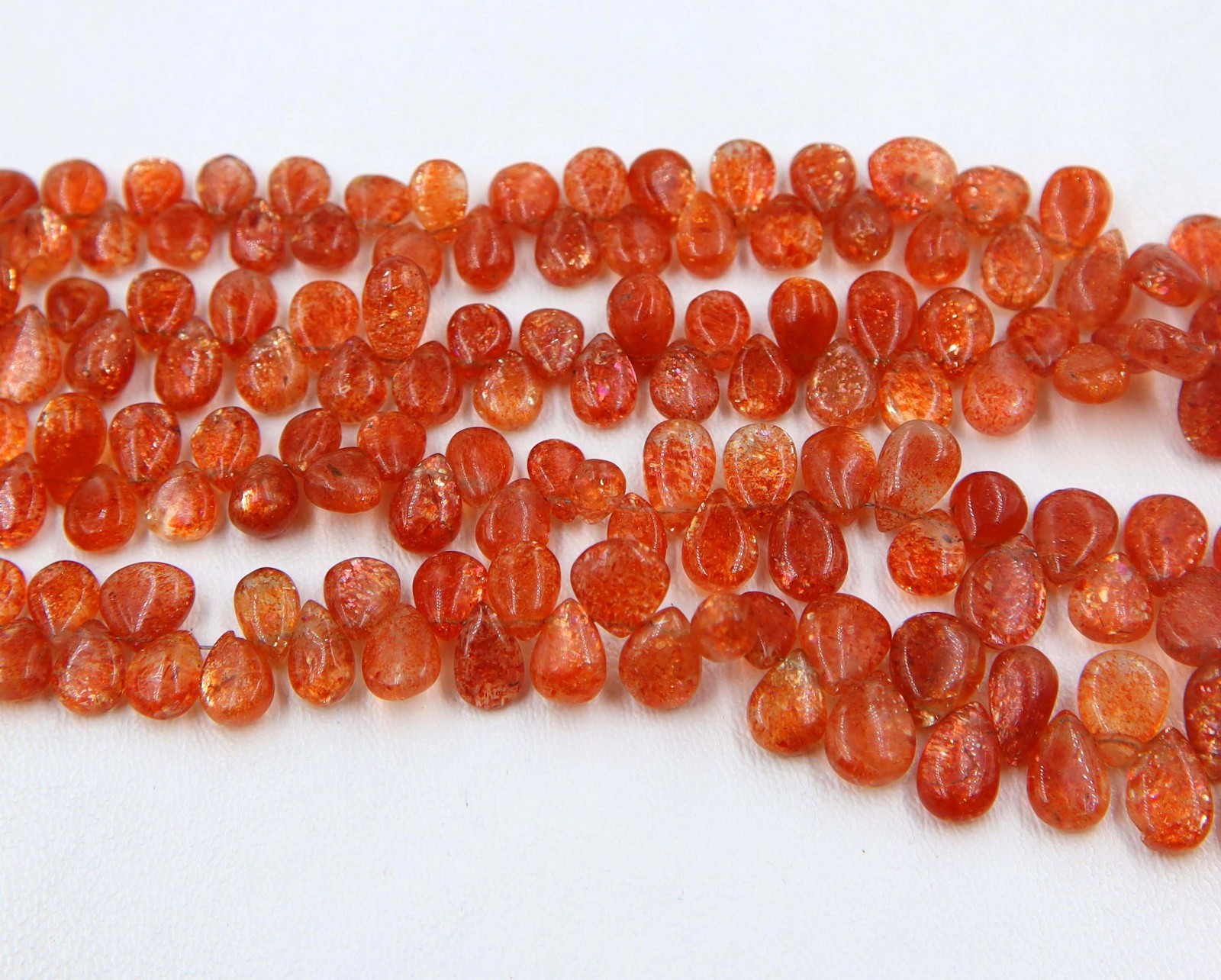 Orange Sunstone Smooth Pear Teardrop Briolette Beads Natural Gemstone Jewelry