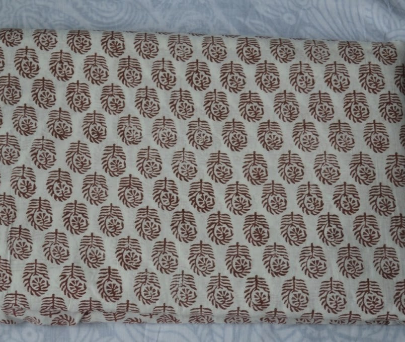 White & Brown Hand Block Fabric 20 Yard 100%Cotton NO TARRIF CHARGES 100%✅ KK16