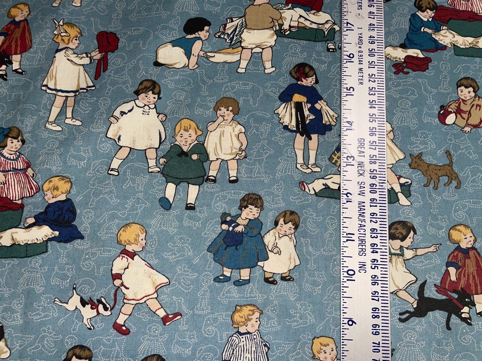 By 1/2 Yd Just Kids Under Cover Thimbleberries RJR Fabric Children on Blue BTHY