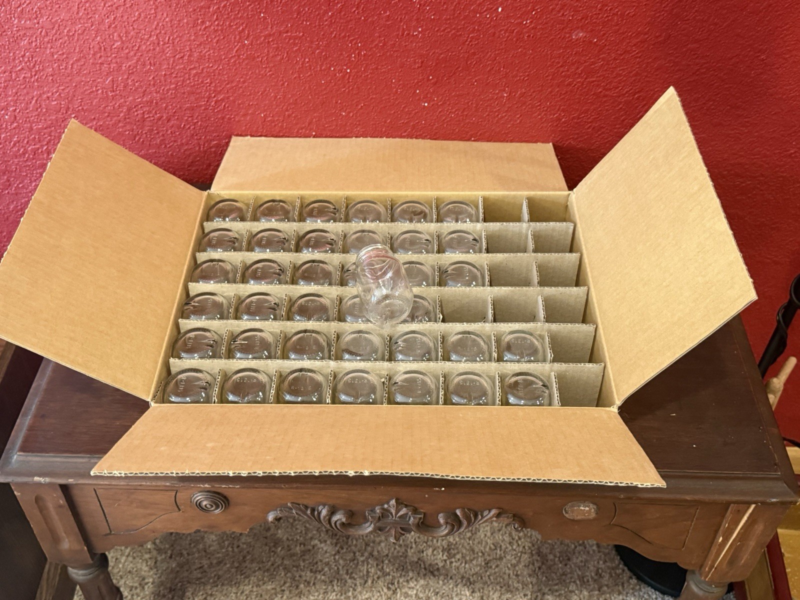 Mini Mason Jars- 50 ml glass bottles; New Open Box Lot Of 38; 3” Tall