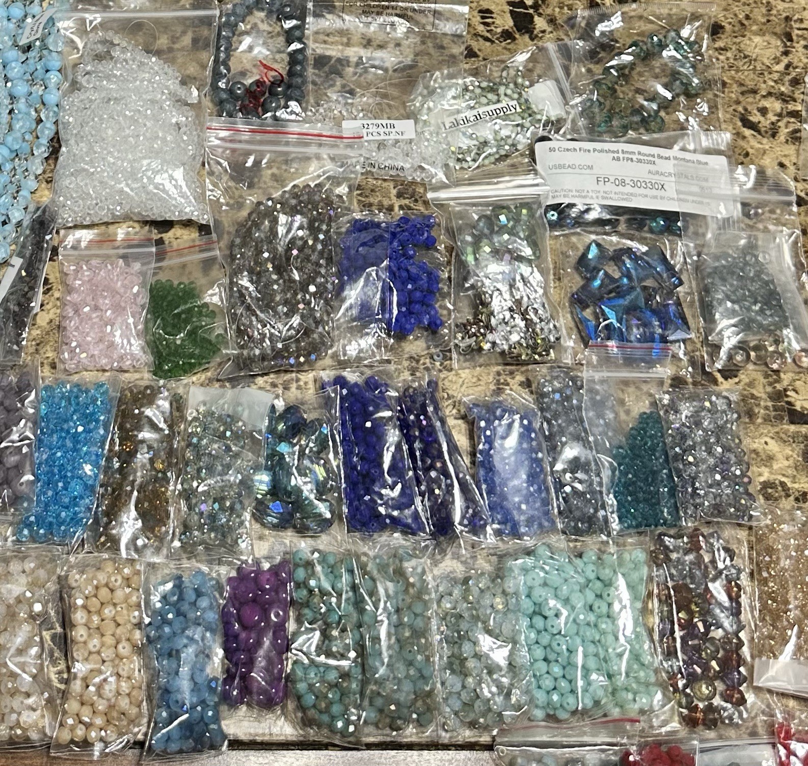 Large 65+ bag Lot Fire Polished Czech Glass Fire Polish Beads 8-4mm New!