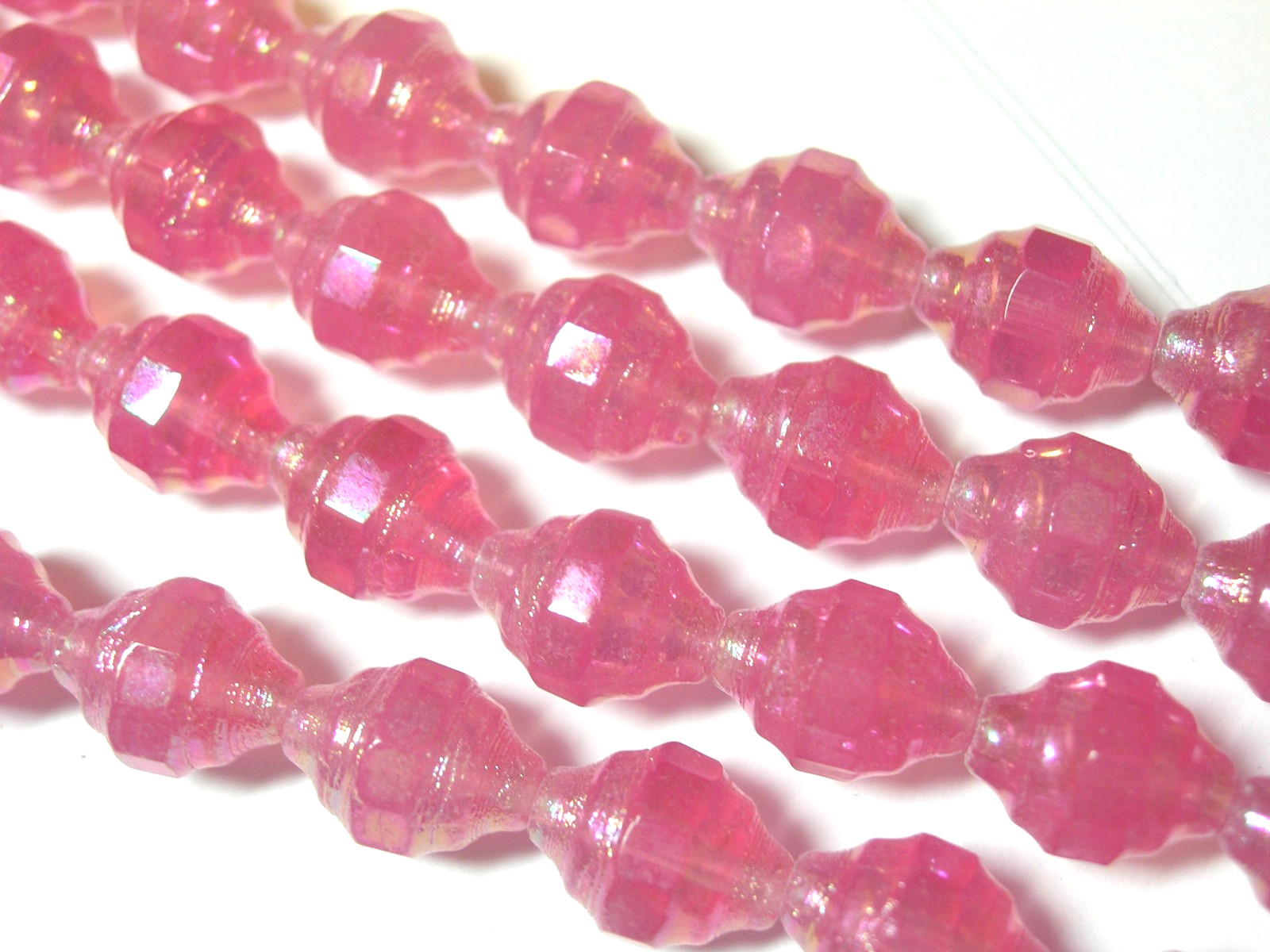 13 11x8mm Czech Glass Faceted Deep Pink Luster AB Turbine Bicone Beads