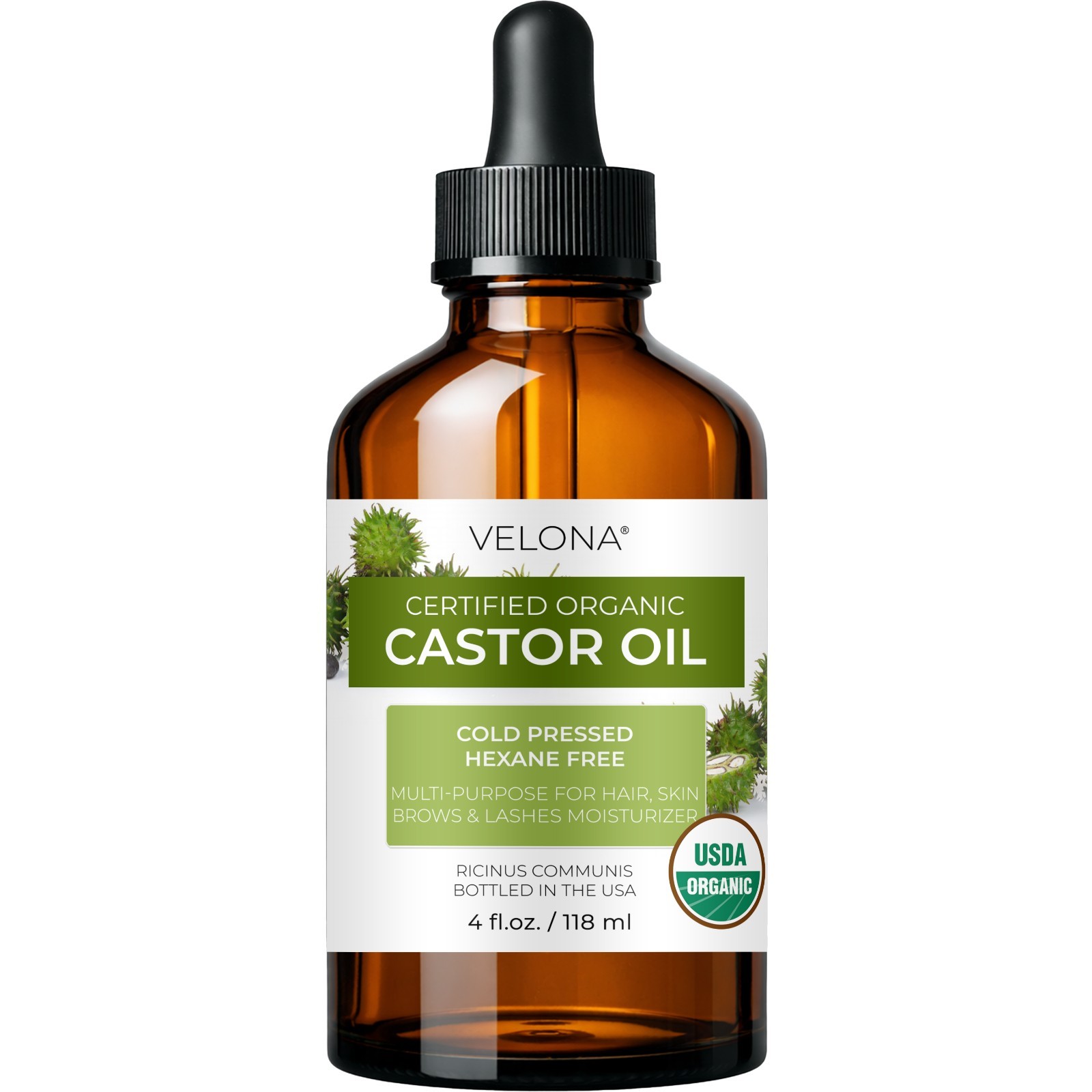Velona USDA Certified Organic Castor Oil 2oz-7lb Eyelashes Eyebrows Cold Pressed