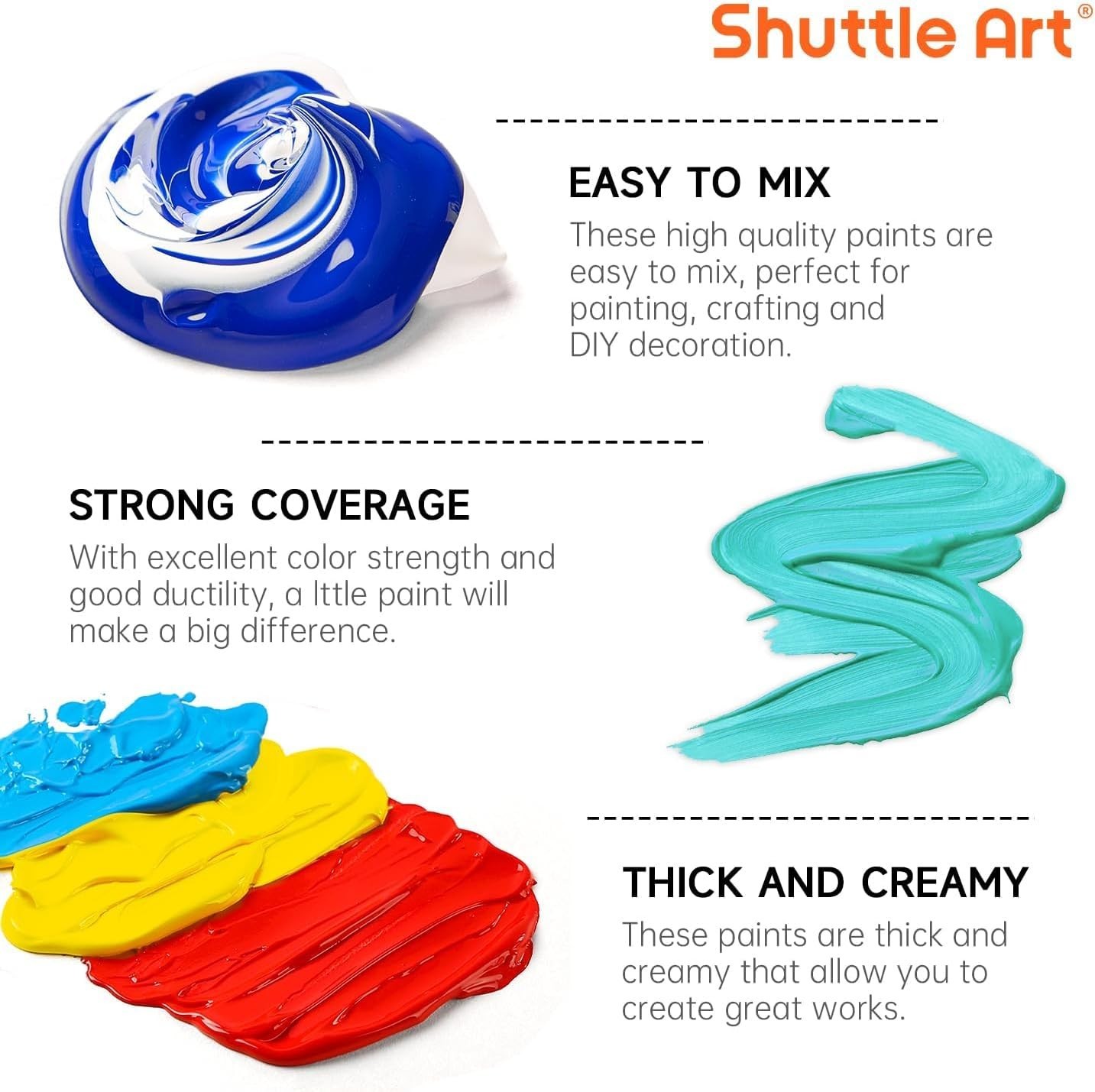 Shuttle Art Acrylic Paint Set 15 Colors 16oz Large Bottles High Viscosity Rich P